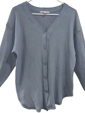 Victoria’s Secret Ice Blue Waffle Knit Button Up Oversized Sleep Shirt Womens
